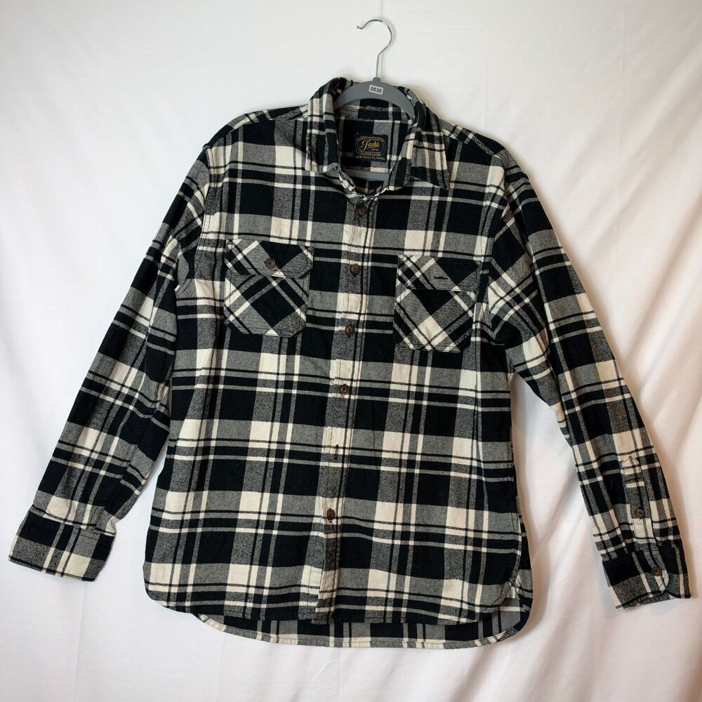 Jacks Manufacturing Heritage Flannel Shirt Black and White Plaid Size L